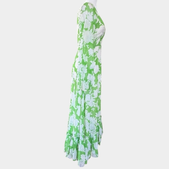 Vintage 60s Jack Bryan Floral Maxi Dress Green White S M - Picture 2 of 16